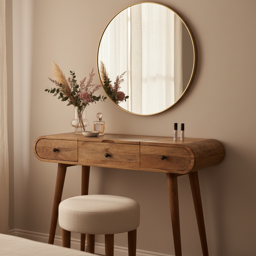 Ashbourne Oak Round Solid Wood Dressing Table Lifestyle
