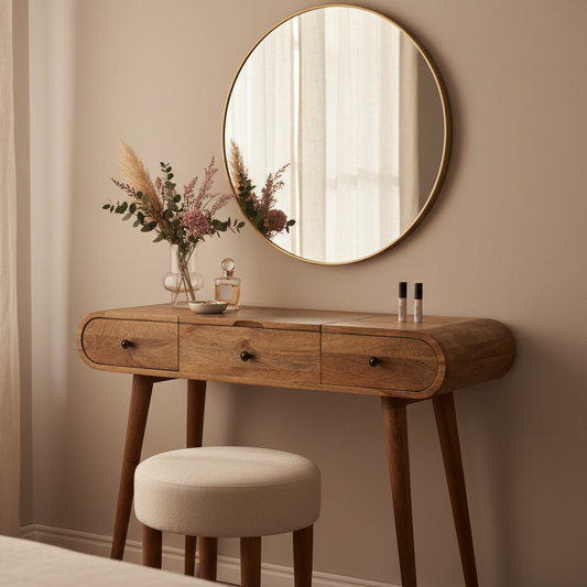 Ashbourne Oak Round Solid Wood Dressing Table Lifestyle