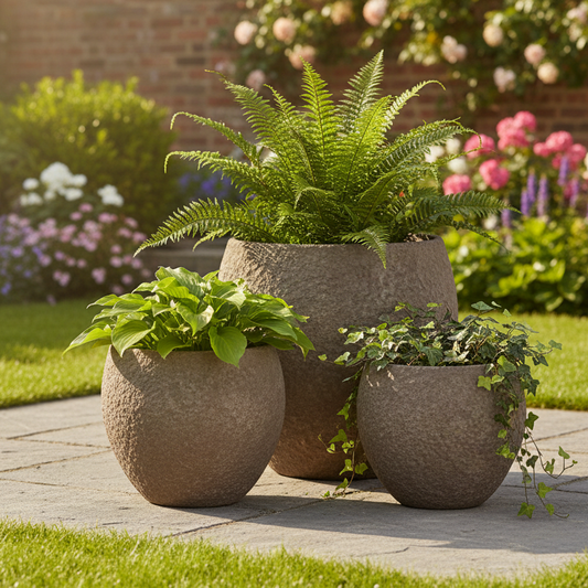 Ashbourne Umber Belly Planter Set Outdoor Lifestyle