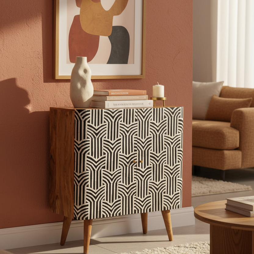 Bone Inlay Cabinet - Warm Living Room