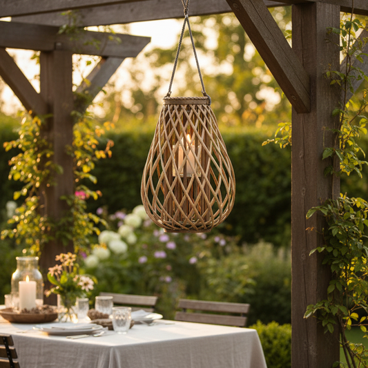 Large Wicker Lantern - Outdoor Hanging Scaled